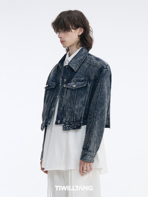 启世录TIWILLTANG“聚逆驳行”重工水洗解构牛仔短夹克 商品图1