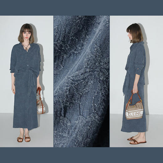 COCOBELLA提花炒色棉麻半身裙女前开叉水洗毛边直筒裙HS3012 商品图1