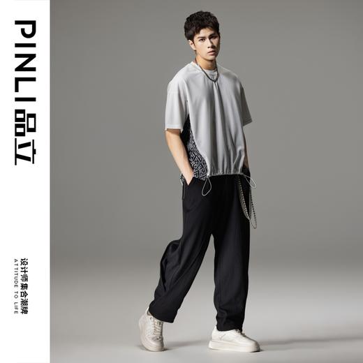 PINLI品立2024夏季新款双层设计拼接休闲裤男士百搭潮牌直筒长裤B242117025 商品图1