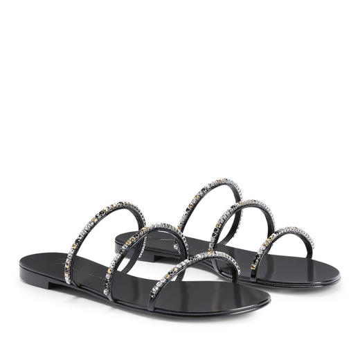 Giuseppe Zanotti 女士签名徽标仿漆皮平跟凉鞋 黑色 I300017001 商品图1