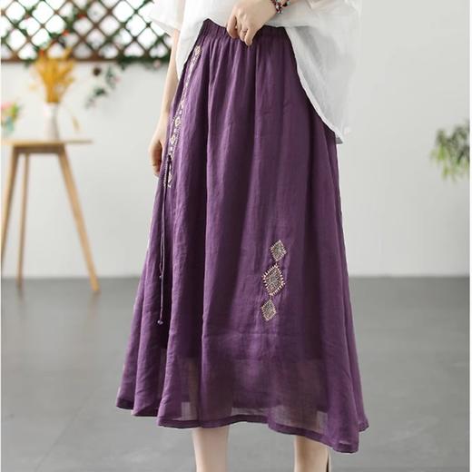 GYH B115-6153纯色棉麻刺绣a字中长裙民族风双层半身裙 商品图4