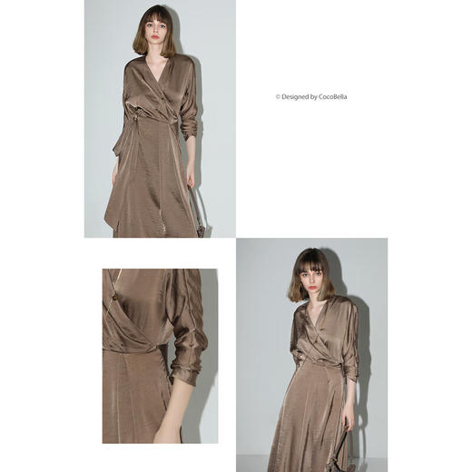 COCOBELLA围裹式丝光缎面连衣裙春夏轻奢风法式茶歇裙FR3010 商品图3