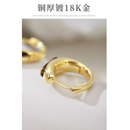Oflye潮流饰品 欧美时尚金色虎眼石耳环女小众圈圈耳饰气质百搭耳钉新款配饰 商品图3