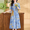 WX205-19夏季上新气质时尚优雅舒适透气印花套头系带棉麻连衣裙 商品缩略图2