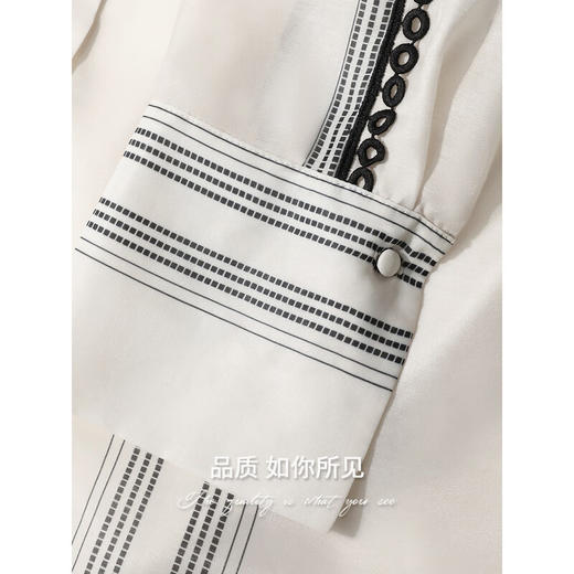 【秒杀】COCOBELLA新中式蕾丝拼接条纹衬衫女通勤立领长袖衬衣SR0015-2 商品图4