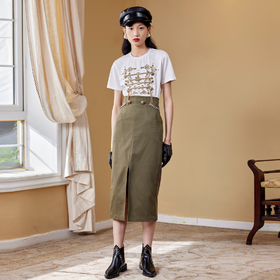 【商场同款】MAXRIENY女爵链条直筒裙2022秋复古高腰半身裙气质(货号:MC87SK511)