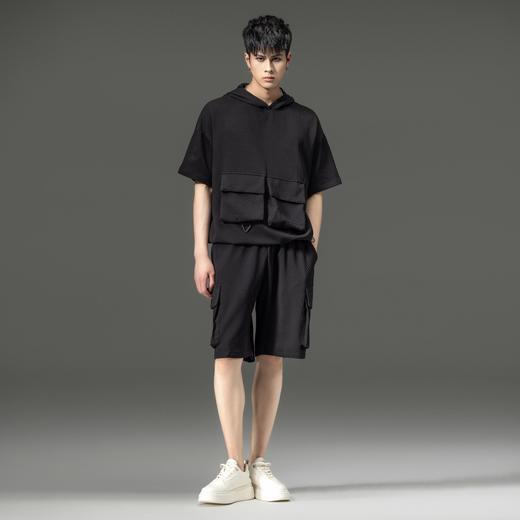 PINLI品立裁魂夏季新款男直筒华夫格工装短裤黑色休闲五分裤BC242117032 商品图4