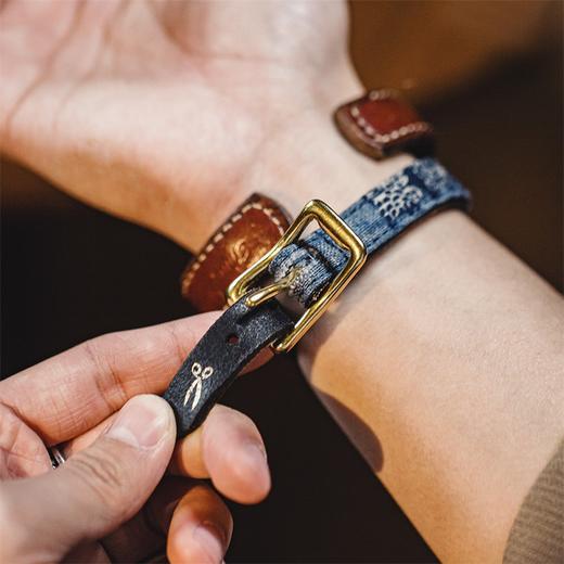 马登工装复古boro百家布拼接手环黄铜头层植鞣男 商品图0