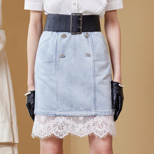 MAXRIENY蕾丝拼接牛仔裙秋设计感半身裙复古短裙MC87SK510B10 商品图0