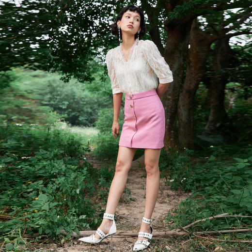 MAXRIENY粉色时髦花纱筒裙夏高腰A字半身裙显瘦MC87SK293L20 商品图1