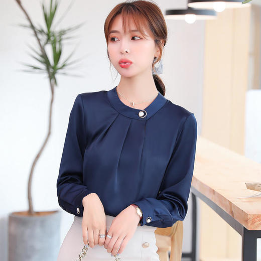 ALBB-实拍职业衬衫女设计感小众韩版长袖缎面雪纺气质上衣 商品图6