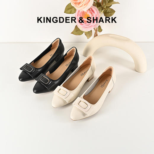 2024经典鲨春季女鞋新款中粗跟3cm优雅羊皮垫大众正装单鞋KG383-D17011 商品图0