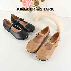 2024经典鲨春季上新女鞋平底复古编织鞋羊皮革时髦单鞋KG104-D17011