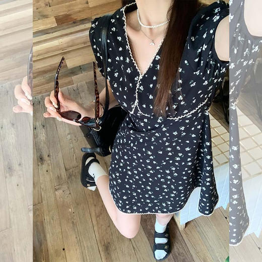 <曾小咸推荐>【初恋桔梗】黑色碎花连衣裙 商品图3