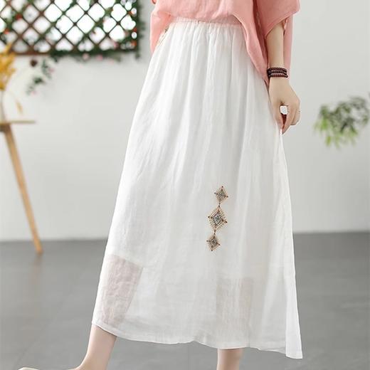 GYH B115-6153纯色棉麻刺绣a字中长裙民族风双层半身裙 商品图1