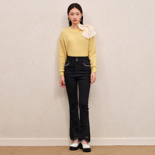 MAXRIENY精致复古感套头针织毛衫2023秋冬新款截短蝴蝶结毛衣女MS88SW561Y30 商品图2