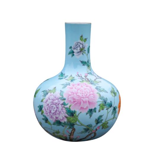湖水蓝地粉彩描金花卉纹天球瓶（100件） 商品图5