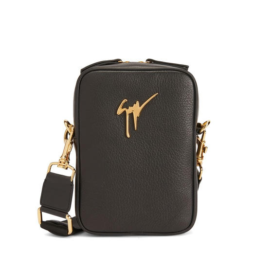 Giuseppe Zanotti 男士金属签字徽标鳄鱼纹皮革单肩包 黑色 IBU2009001 商品图0
