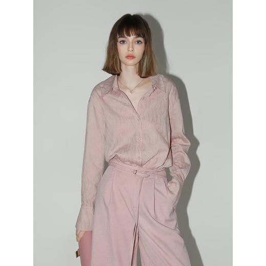 【限时秒杀】COCOBELLA立体浮雕压褶衬衫春夏新中式气质通勤长袖衬衣SR0003 商品图2