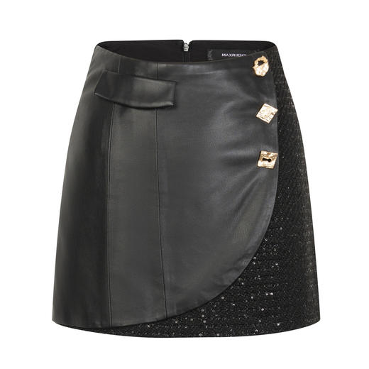 MAXRIENY层次感复古半裙2023冬季新款皮质短裙A字裙MC87SK775A90 商品图4