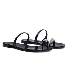 Giuseppe Zanotti 女士漆皮平底人字拖凉鞋 黑色 I700000072