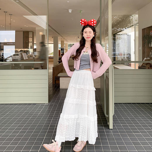 <曾小咸推荐>【甜妹上线】粉色开衫+背心+半身裙 商品图0