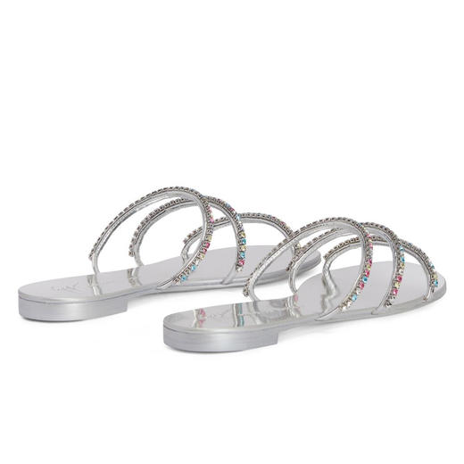 Giuseppe Zanotti 女士签名徽标仿漆皮平跟凉鞋 银色 I300017006 商品图1
