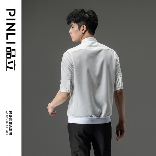PINLI品立2024夏季新款商务休闲纯色衬衣男士五分半袖衬衫潮上衣B242113026 商品图2
