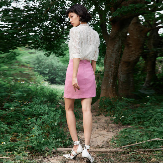 MAXRIENY粉色时髦花纱筒裙夏高腰A字半身裙显瘦MC87SK293L20 商品图2