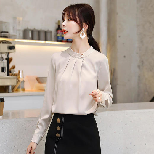 ALBB-实拍职业衬衫女设计感小众韩版长袖缎面雪纺气质上衣 商品图8