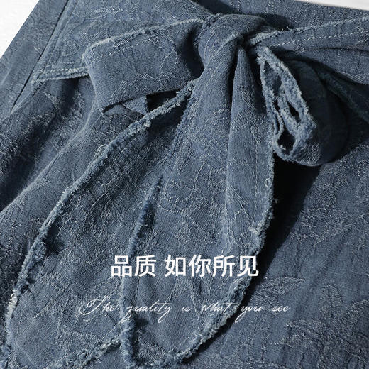 COCOBELLA提花炒色棉麻半身裙女前开叉水洗毛边直筒裙HS3012 商品图4