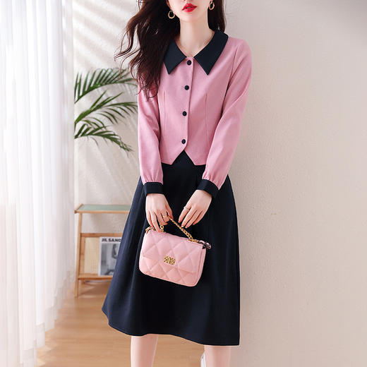 2024春装新款法式气质小香风西装外套+显瘦伞裙两件套HR-SSFB2856 商品图0