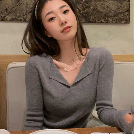 【E】超细羊毛!莱赛尔天丝V领上衣 商品图6