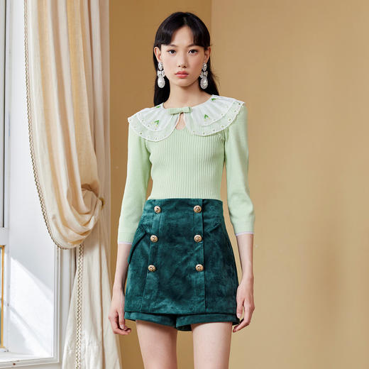 MAXRIENY祖母绿裙裤2022秋季复古丝绒裙气质短裙显瘦MC87PA543G80 商品图3