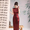时尚改良国风，亮丝缎无袖走秀订婚日常演出服旗袍XL-24080 商品缩略图2