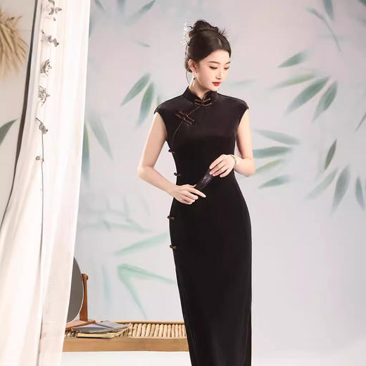 气质修身立领，改良无袖丝绒日常旗袍XL-24137 商品图3