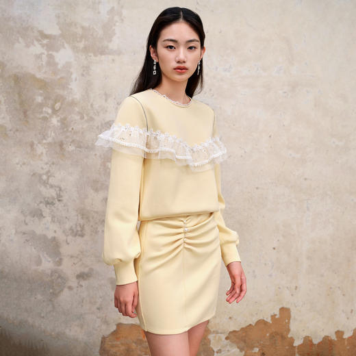 MAXRIENY珍珠抽褶浪漫半裙23早秋修腰显瘦针织卫衣短裙女MS88SK543Y10 商品图1