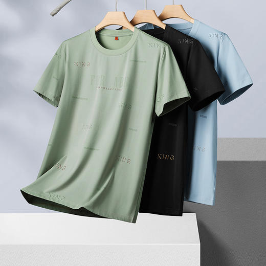 【Q】【新款DDP】大依优型大码短袖T恤圆领加肥加大男士大号弹力透气舒适夏季半袖透气 商品图0