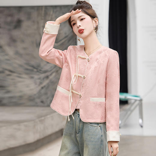 2024春新款韩版修身复古盘扣新中式时尚短外套HR-AQHUI2411 商品图0