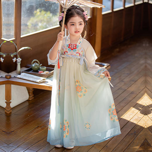汉服女童春秋新款襦裙原创唐装中国风超仙公主儿童古装连衣裙 商品图0