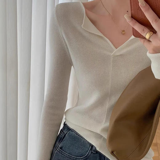 【E】超细羊毛!莱赛尔天丝V领上衣 商品图3