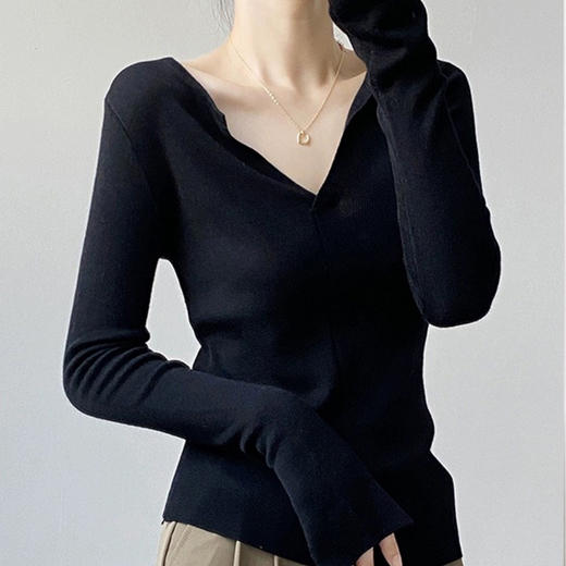 【E】超细羊毛!莱赛尔天丝V领上衣 商品图2