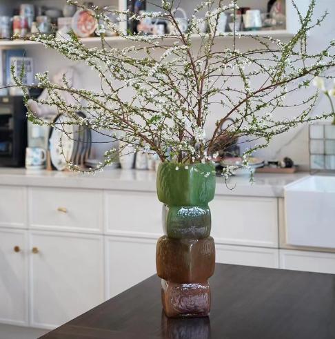 中古风渐变彩色几何方块花瓶餐桌软装酒店电视柜台面装饰玻璃摆件 商品图1