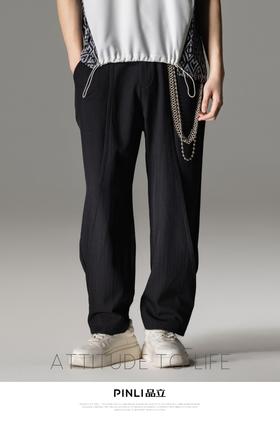 PINLI品立2024夏季新款双层设计拼接休闲裤男士百搭潮牌直筒长裤B242117025