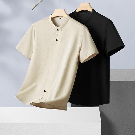 【新中式】【新款DDP】大依优型大码盘扣短袖衬衫小立领加肥加大男士大号弹力透气舒适夏季半袖中国风 商品图0