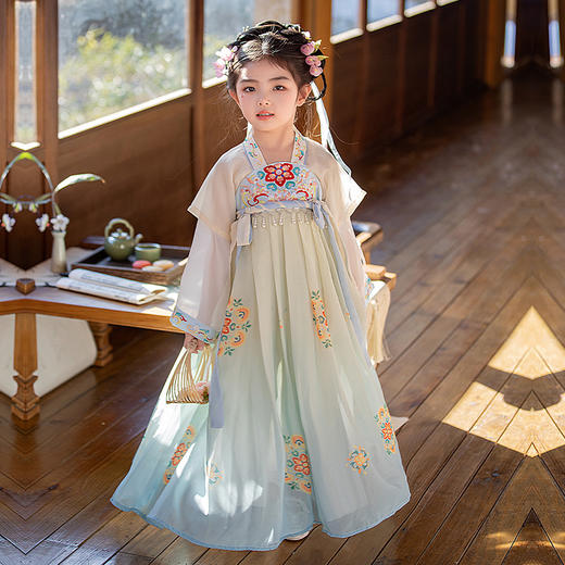 汉服女童春秋新款襦裙原创唐装中国风超仙公主儿童古装连衣裙 商品图1