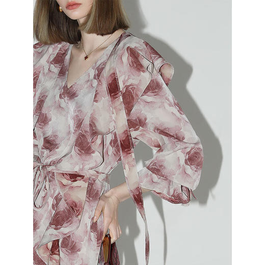 【限时秒杀】COCOBELLA[4米+用料]晕染玫瑰荷叶边大摆OL飘带连衣裙FR3037 商品图1