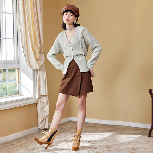 MAXRIENY复古弧形花瓣高腰A字裙秋季半身裙MC87PA536H90 商品图1