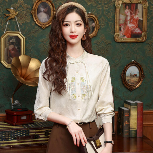ALBB-新中式国风刺绣拼接衬衫女 商品图1