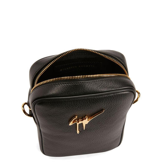 Giuseppe Zanotti 男士金属签字徽标鳄鱼纹皮革单肩包 黑色 IBU2009001 商品图2